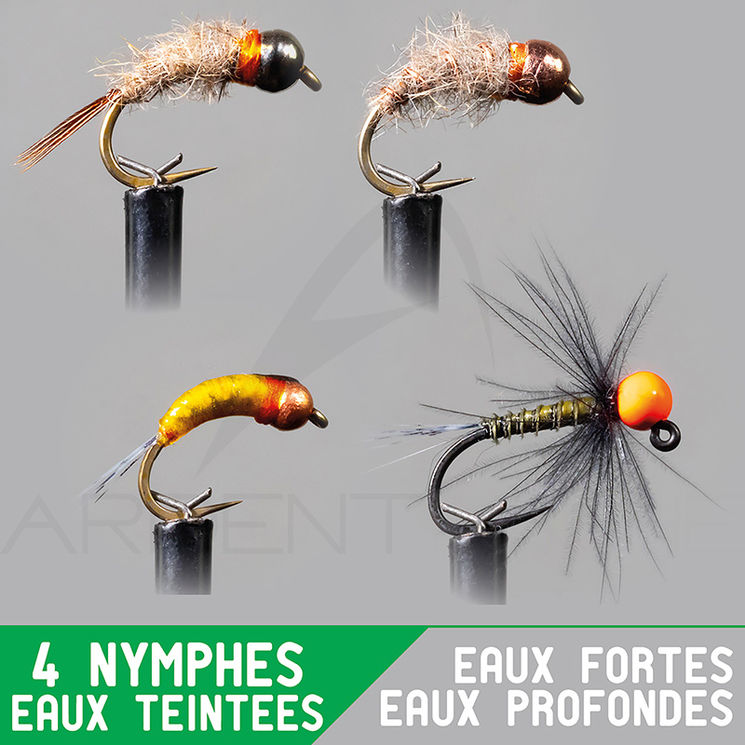 Montage nymphe GARBOLINO Eaux fortes profondes / eaux teintées Set x4