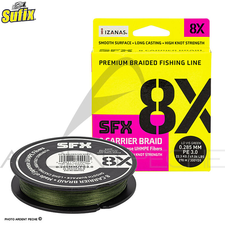 Tresse SUFIX SFX 8 Carrier braid Lo vis green 135m